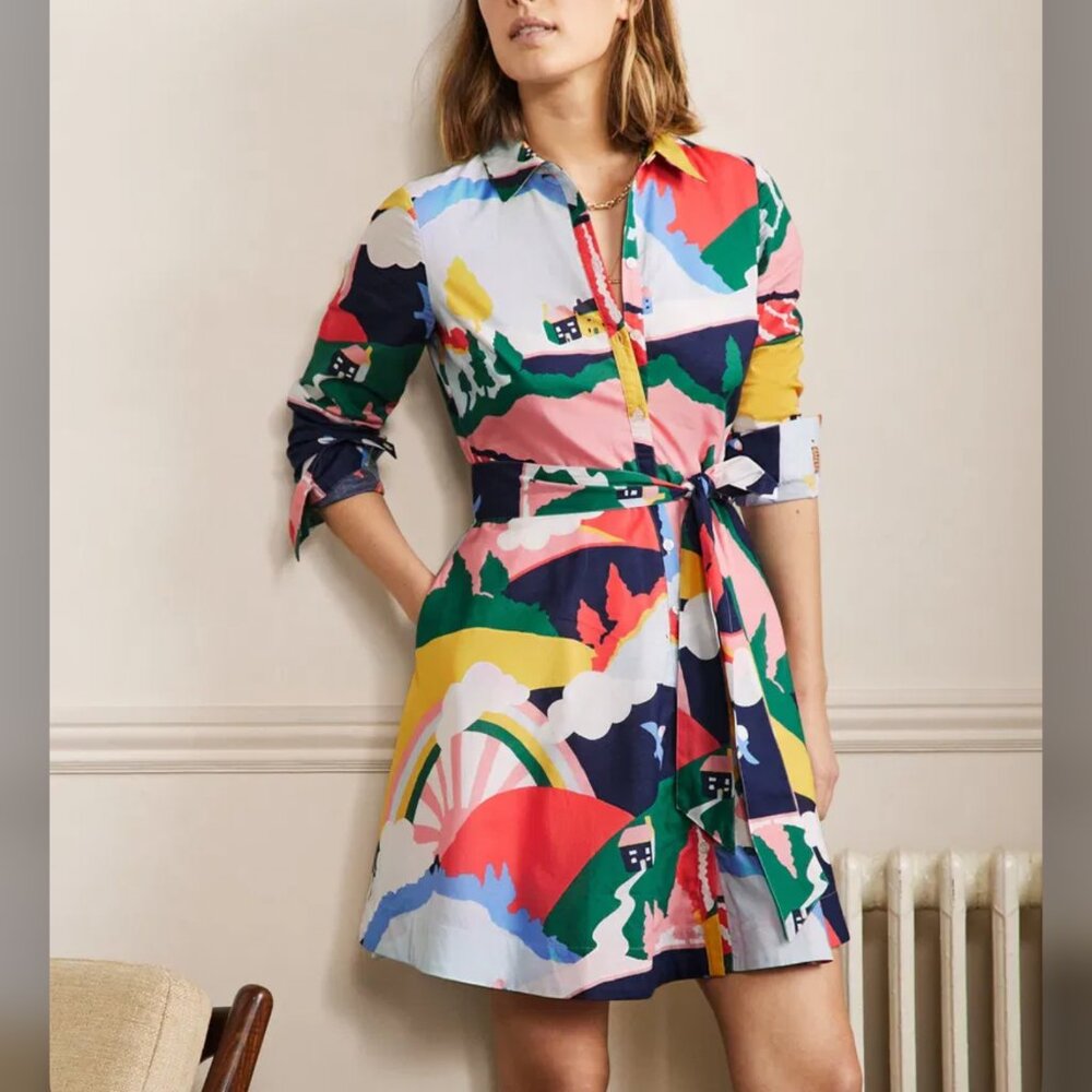 Boden Multicolor Long Sleeve Shirt Dress